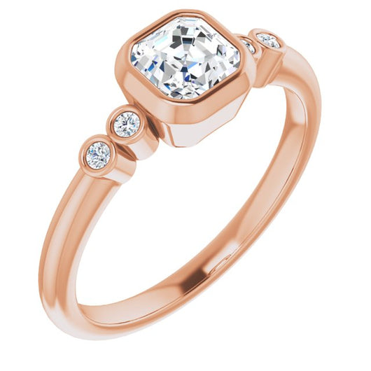 10K Rose Gold Customizable 5-stone Bezel-set Asscher Cut Design with Quad Round-Bezel Side Stones