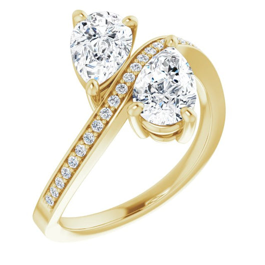 10K Yellow Gold Customizable 2-stone Pear Cut Bypass Design with Thin Twisting Shared Prong Band