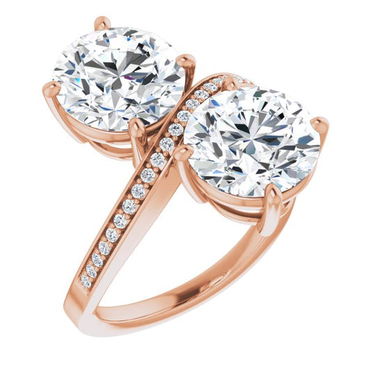 10K Rose Gold Customizable 2-stone Round Cut Bypass Design with Thin Twisting Shared Prong Band