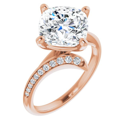 10K Rose Gold Customizable Cushion Cut Style with Artisan Bypass and Shared Prong Band