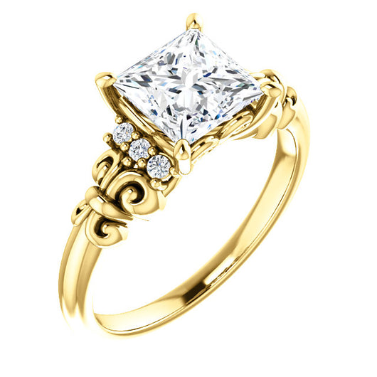 10K Yellow Gold Customizable 7-stone Princess/Square Cut Design with Vertical Round-Channel Accents