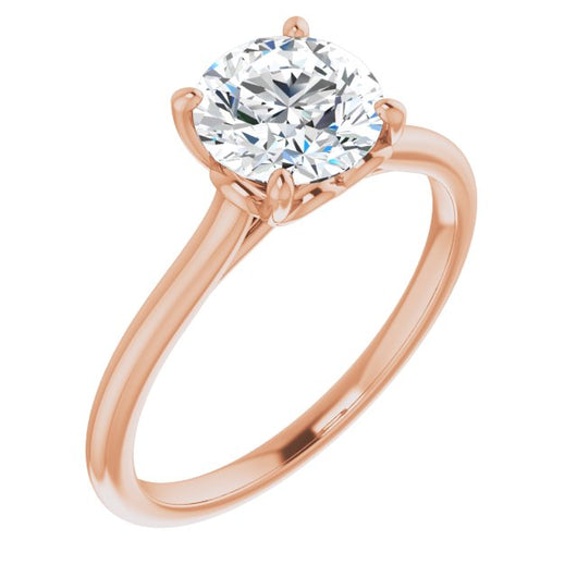 10K Rose Gold Customizable Cathedral-style Round Cut Solitaire with Decorative Heart Prong Basket