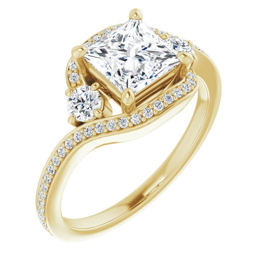 10K Yellow Gold Customizable Princess/Square Cut Bypass Design with Semi-Halo and Accented Band