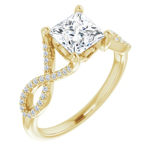 10K Yellow Gold Customizable Princess/Square Cut Design with Twisting Infinity-inspired, Pavé Split Band