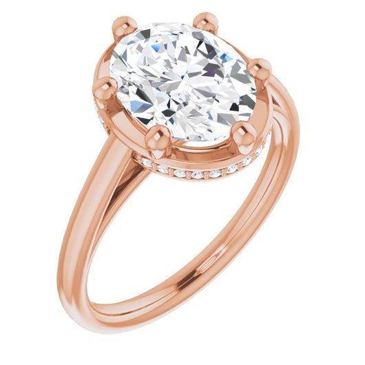 10K Rose Gold Customizable Super-Cathedral Oval Cut Design with Hidden-stone Under-halo Trellis