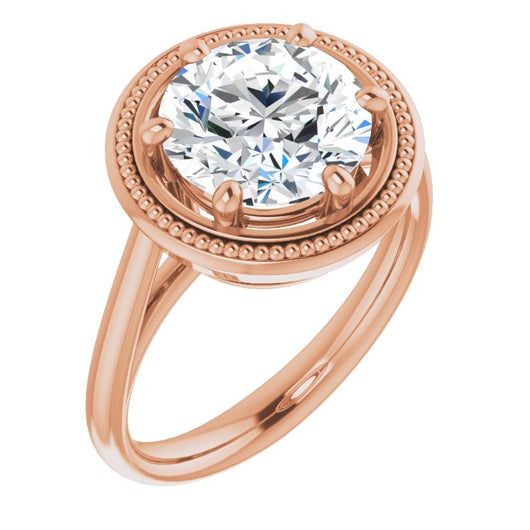 10K Rose Gold Customizable Round Cut Solitaire with Metallic Drops Halo Lookalike