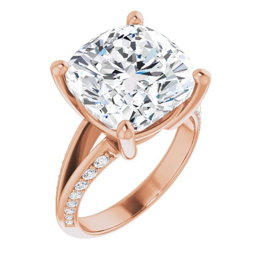 10K Rose Gold Customizable Cushion Cut Center with 4-sided-Accents Knife-Edged Split-Band