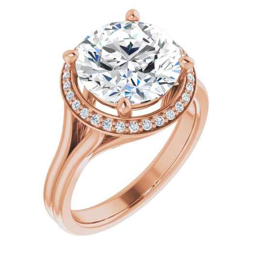 10K Rose Gold Customizable Cathedral-set Round Cut Design with Split-band & Halo Accents