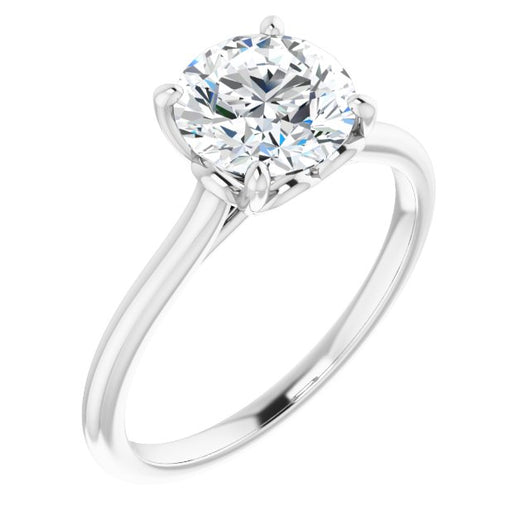 10K White Gold Customizable Cathedral-style Round Cut Solitaire with Decorative Heart Prong Basket