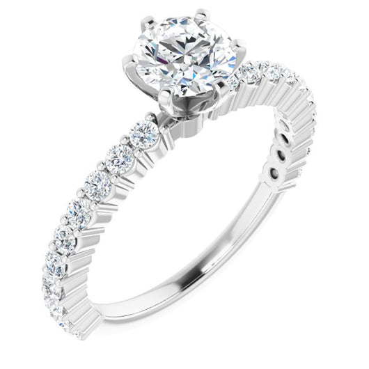 10K White Gold Customizable 8-prong Round Cut Design with Thin, Stackable Pav? Band