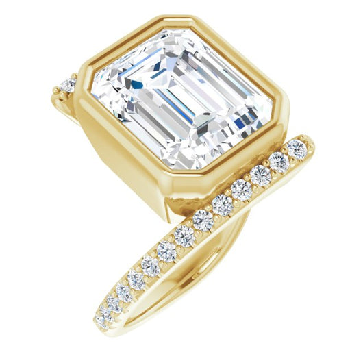 10K Yellow Gold Customizable Bezel-set Emerald/Radiant Cut Design with Bypass Pavé Band