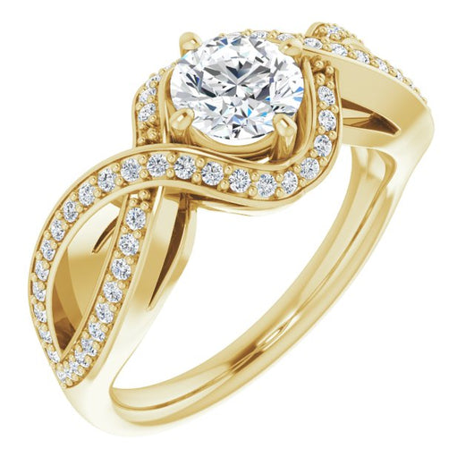 10K Yellow Gold Customizable Round Cut Design with Twisting, Infinity-Shared Prong Split Band and Bypass Semi-Halo