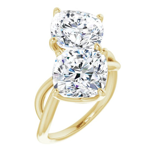 10K Yellow Gold Customizable 2-stone Cushion Cut Artisan Style with Wide, Infinity-inspired Split Band