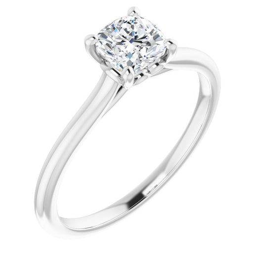 10K White Gold Customizable Cathedral-style Cushion Cut Solitaire with Decorative Heart Prong Basket