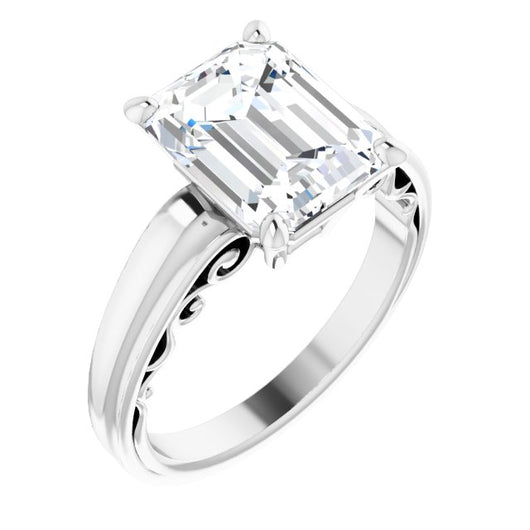 10K White Gold Customizable Emerald/Radiant Cut Solitaire