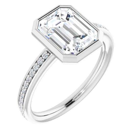 10K White Gold Customizable Bezel-Set Emerald/Radiant Cut Center with Thin Shared Prong Band