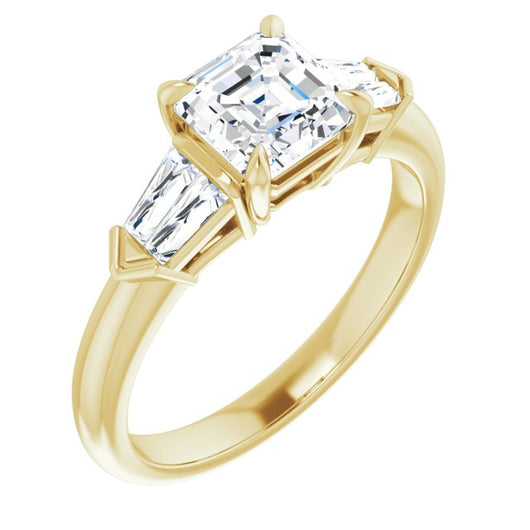 10K Yellow Gold Customizable 5-stone Design with Asscher Cut Center and Quad Baguettes