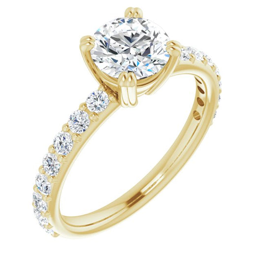 10K Yellow Gold Customizable Round Cut Design with Large Round Cut 3/4 Band Accents