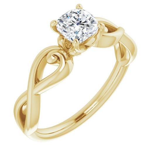 10K Yellow Gold Customizable Cushion Cut Solitaire Design with Tapered Infinity-symbol Split-band