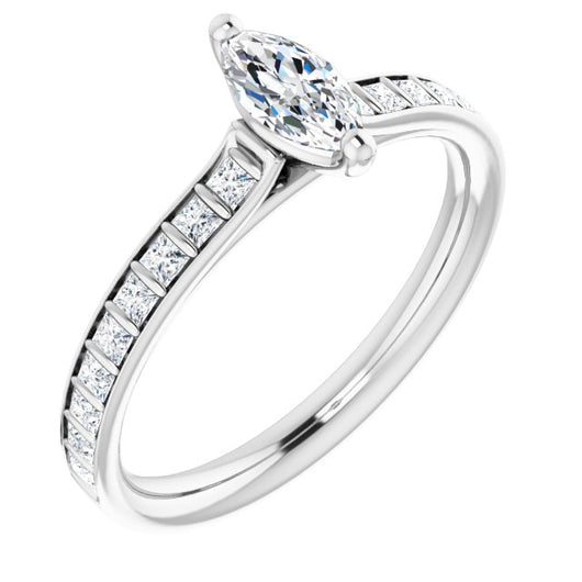 10K White Gold Customizable Marquise Cut Style with Princess Channel Bar Setting