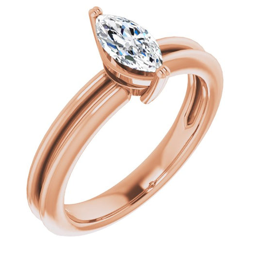 10K Rose Gold Customizable Marquise Cut Solitaire with Grooved Band