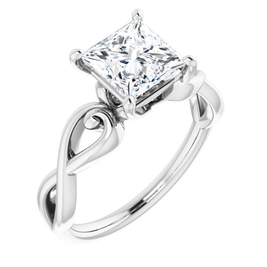 10K White Gold Customizable Princess/Square Cut Solitaire Design with Tapered Infinity-symbol Split-band