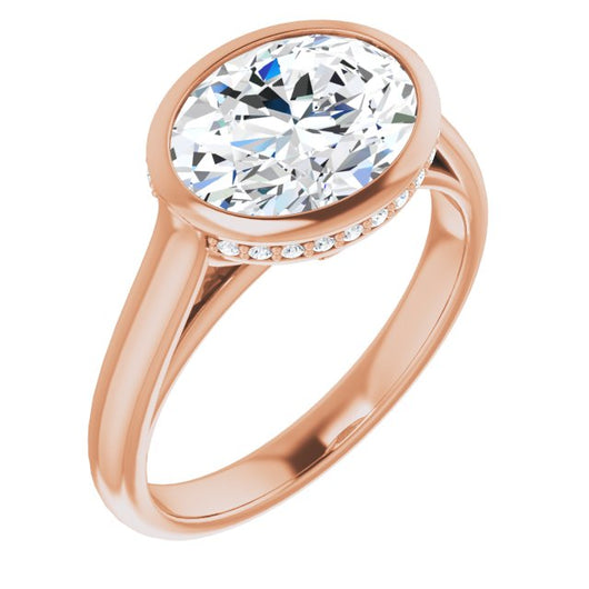 10K Rose Gold Customizable Oval Cut Semi-Solitaire with Under-Halo and Peekaboo Cluster