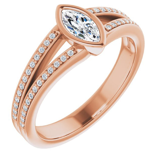 10K Rose Gold Customizable Bezel-set Marquise Cut Design with Split Shared Prong Band