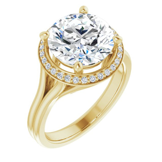 10K Yellow Gold Customizable Cathedral-set Round Cut Design with Split-band & Halo Accents