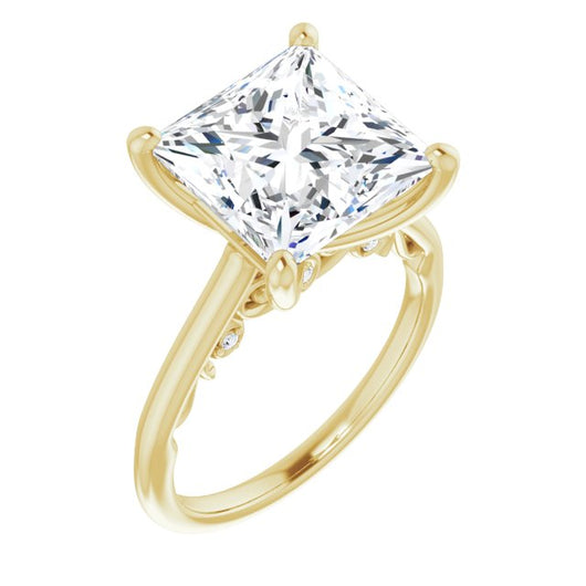 10K Yellow Gold Customizable Cathedral-set Princess/Square Cut Style featuring Peekaboo Trellis Hidden Stones