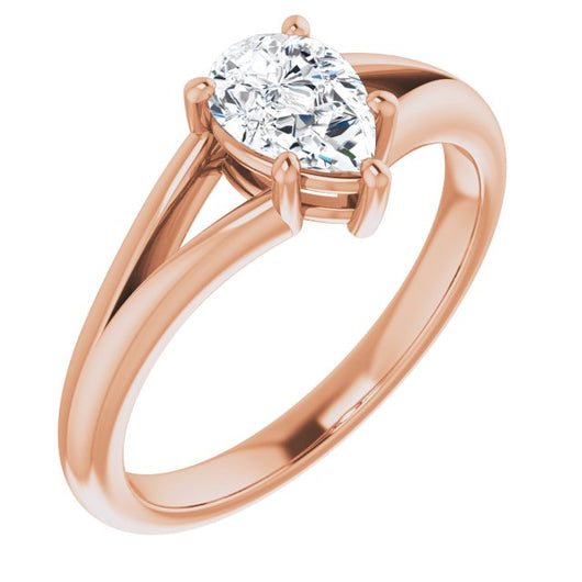 10K Rose Gold Customizable Pear Cut Solitaire with Tapered Split Band