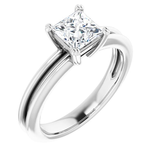 10K White Gold Customizable Princess/Square Cut Solitaire with Grooved Band