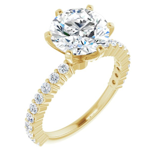 10K Yellow Gold Customizable 8-prong Round Cut Design with Thin, Stackable Pav? Band