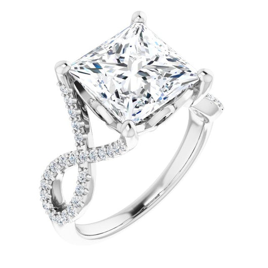 10K White Gold Customizable Princess/Square Cut Design with Twisting Infinity-inspired, Pavé Split Band