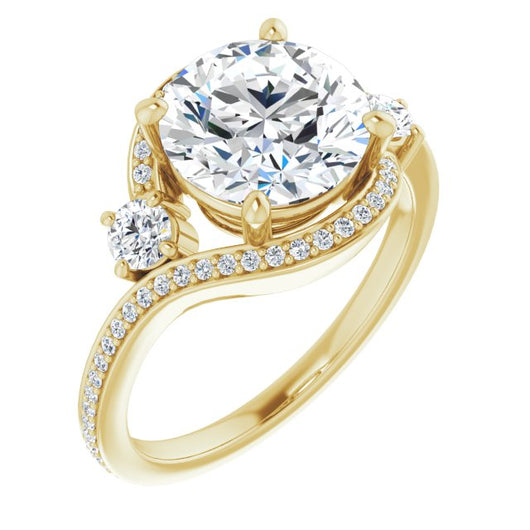 10K Yellow Gold Customizable Round Cut Bypass Design with Semi-Halo and Accented Band