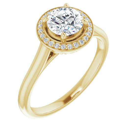 10K Yellow Gold Customizable Cathedral-Raised Round Cut Halo Style