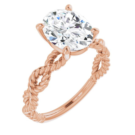 10K Rose Gold Customizable Oval Cut Solitaire with Infinity-inspired Twisting-Rope Split Band