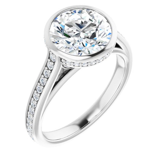 14K White Gold Customizable Cathedral-Bezel Round Cut Design with Under Halo and Shared Prong Band