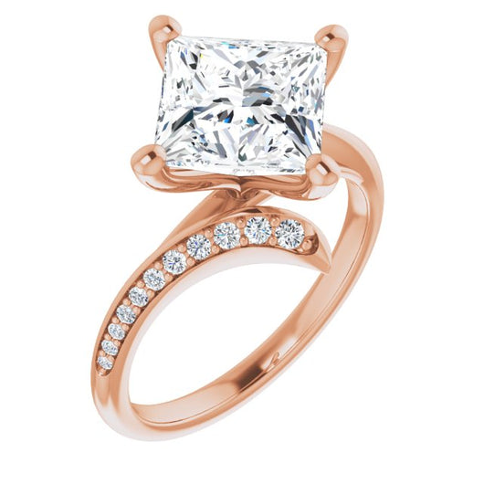 10K Rose Gold Customizable Princess/Square Cut Style with Artisan Bypass and Shared Prong Band