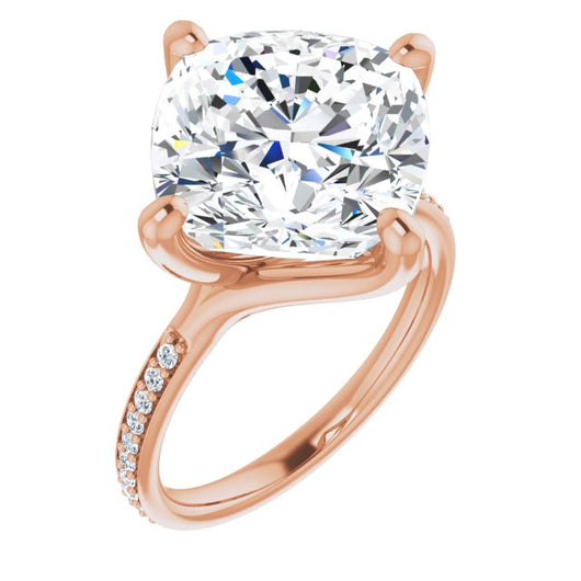 10K Rose Gold Customizable Cushion Cut Design featuring Thin Band and Shared-Prong Round Accents