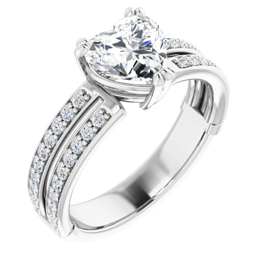 10K White Gold Customizable Heart Cut Design featuring Split Band with Accents