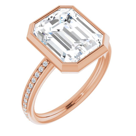 10K Rose Gold Customizable Bezel-Set Emerald/Radiant Cut Center with Thin Shared Prong Band