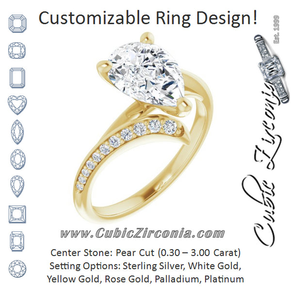 Cubic Zirconia Engagement Ring- The Cassy Anya (Customizable Pear Cut Style with Artisan Bypass and Shared Prong Band)