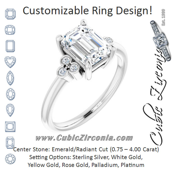 Cubic Zirconia Engagement Ring- The Irene (Customizable 7-stone Emerald Cut Center with Round-Bezel Side Stones)