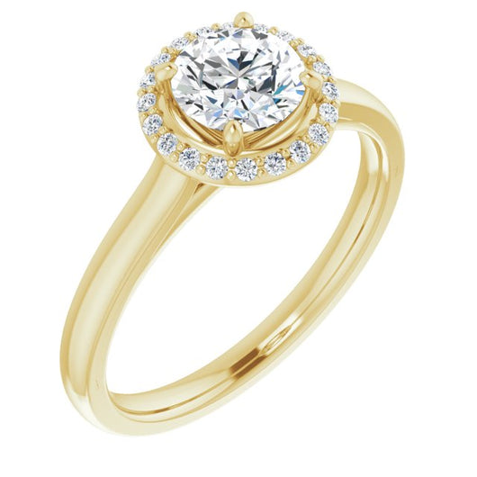 10K Yellow Gold Customizable Halo-Styled Cathedral Round Cut Design