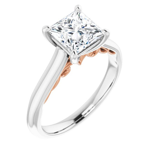 14K White & Rose Gold Customizable Princess/Square Cut Cathedral Solitaire with Two-Tone Option Decorative Trellis 'Down Under'