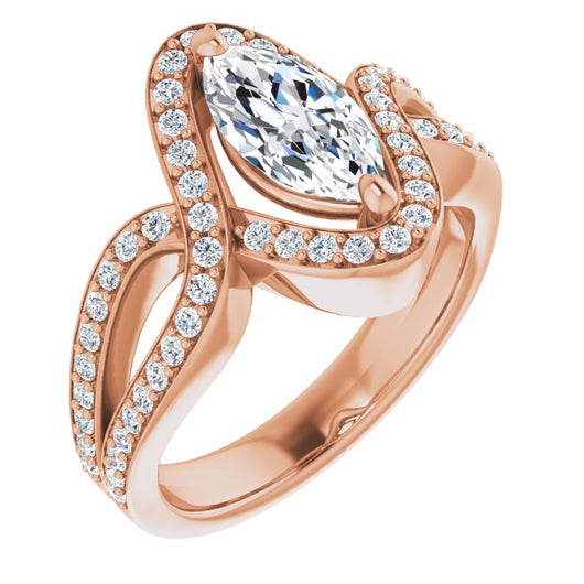 10K Rose Gold Customizable Marquise Cut Center with Infinity-inspired Split Shared Prong Band and Bypass Halo