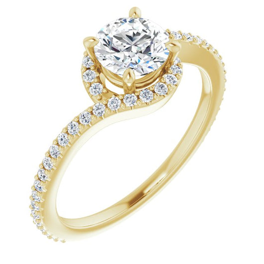 10K Yellow Gold Customizable Artisan Round Cut Design with Thin, Accented Bypass Band