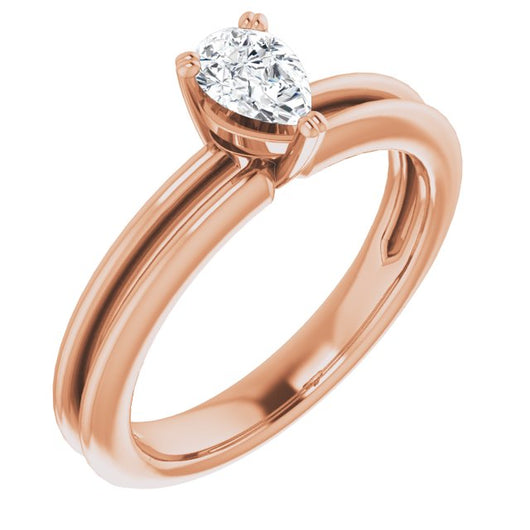 10K Rose Gold Customizable Pear Cut Solitaire with Grooved Band