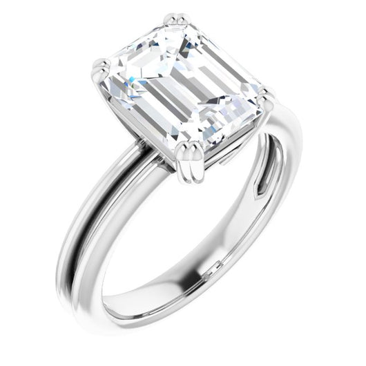 10K White Gold Customizable Emerald/Radiant Cut Solitaire with Grooved Band